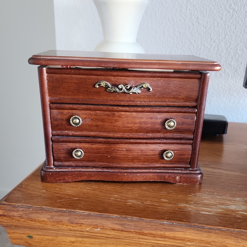 Classic Wooden Jewelry Organizer with Brass Handles
